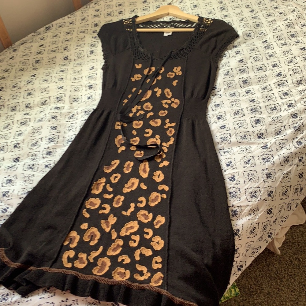 Light Knit LBD with Leopard Accent, Adorable Nanette Lepore Dress